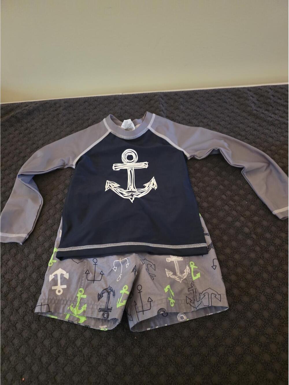 Boys 2T Swim Set Anchor Rash Guard & Trunks Wave Zone Nautical Summer Outfit